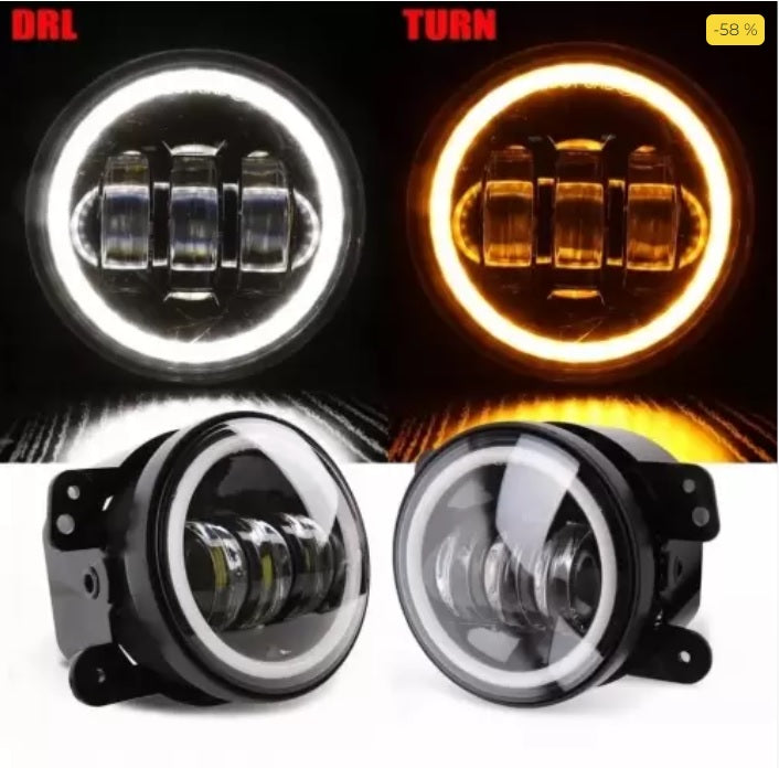 Universal 4 inch White Amber Ring DRL Fog Light Round White Light LED Fog Light Assembly Fog Lamp Compatible with All Cars