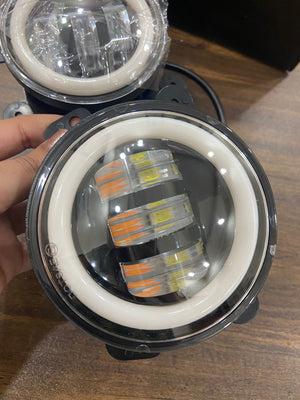 Universal 4 inch White Amber Ring DRL Fog Light Round White Light LED Fog Light Assembly Fog Lamp Compatible with All Cars