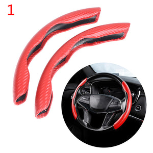 2PC 15inch Car Anti-skid Steering Wheel Cover Red Carbon Fiber Steering Cover