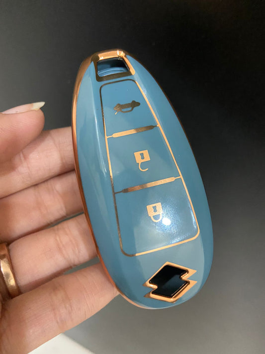 Gold Border TPU Key Cover Compatible with Maruti Suzuki 2 and 3 Button Baleno Ciaz Vitara Brezza S Cross Swift Ignis and Toyota Urban Cruiser Smart Key