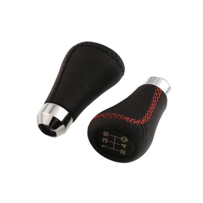 5 6 Speed Manual Car Gear Shift Knob Shifter Lever Handle Stick PU Leather Universal with 3 Caps - Black