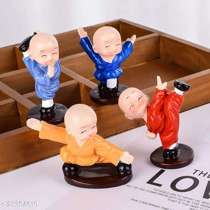 Car Dashboard Buddha ,Multicolour Polyresin 2.8 Inches Monk Idol Set Of 4