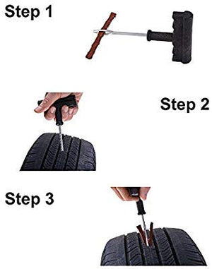 Complete Tubeless Tyre Puncture Repair Kit (Nose Pliers + Cutter + Rubber Cement + Extra Strips)