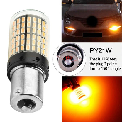 6 MONTHS WARRANTY 2800 Lumen 3014 Chipset 144 SMD Amber Canbus Error Free Led Turn Signal Light Led Bulb Front Rear Turn Signal Bulb (BA15S P21) Set Of 2