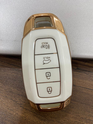 TPU Leather Car Key Cover Compatible with Hyundai Verna -2020 Smart Key (Black_14)