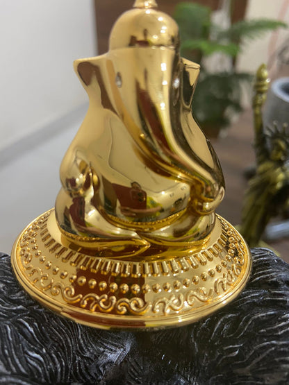 CarOxygen - Lord Ganesha Ganpati Idol Murti Statue Metallic Religious Decorative Showpiece 4.5 cm (Polyresin, Marble, Gold)