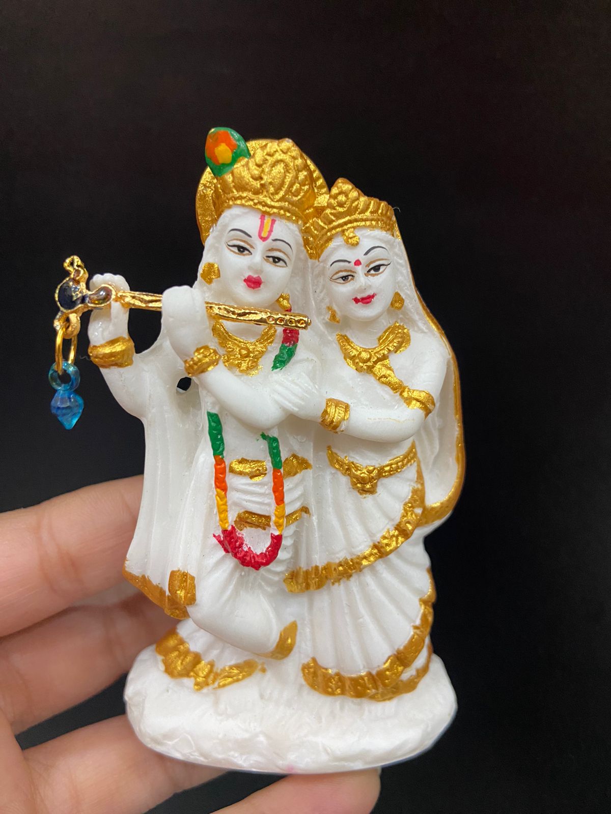 Radha Krishna Statue With Antique Golden Lining For Car Dashboard Or temple