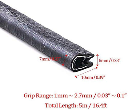 CarOxygen - U Shape Edge Trim Rubber Strip Seal Protector Car Door Guards (16 ft / 5 m)