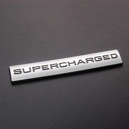 1Pcs Supercharged Emblem 3D Car Logo Premium Auto Badge Rear Trunk Sticker Side Fender Decal (Silver-Black)
