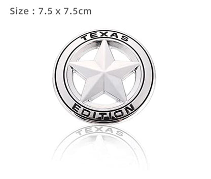 Star Texas Edition Logo 8 x 8cm Car Bike Metal Star Texas Edition Logo Car Emblem Texas 3D Badge Auto Racing Sport Sticker Grand Tourer Decal (Silver RED Star Texas Edition 3D Sticker)