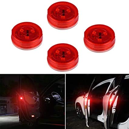 LED Wireless Car Door Warning Open Lights Indicator Decor Interior Flash Magnetic car led Lights for Anti Rear-End(RED) Free Batteries (Red Light -( 1 Pair- 2 pcs)