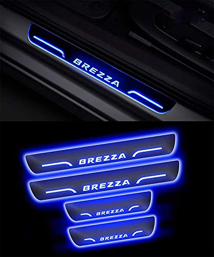 Royal Blue Black Beauty Base Led Illuminated Door Sill Plates led Footsteps Scuff Plates Compatible for Maruti Suzuki Brezza (Set of 4)