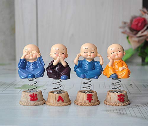 Car oxygen -Set of 4 Pcs Spring Little Buddha Monk Statue for Car Dashboard, Home Decor, Gifting