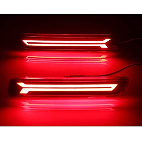 Rear Bumper LED Reflector/DRL for Suzuki Baleno, Breeza, Ciaz, S-cross, Ertiga, New Dzire, Wagon-r 2019 with Running Indicator, Red, Set of 2 Pc (V1)