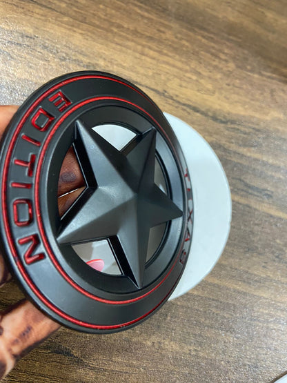 Star Texas Edition Logo 8 x 8cm Car Bike Metal Star Texas Edition Logo Car Emblem Texas 3D Badge Auto Racing Sport Sticker Grand Tourer Decal (Silver RED Star Texas Edition 3D Sticker)