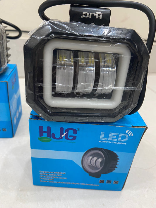 HJG Square 3 Lens Harley Fog Light - Red ring - For Universal Bikes & Cars - White Color ( 1 Piece)