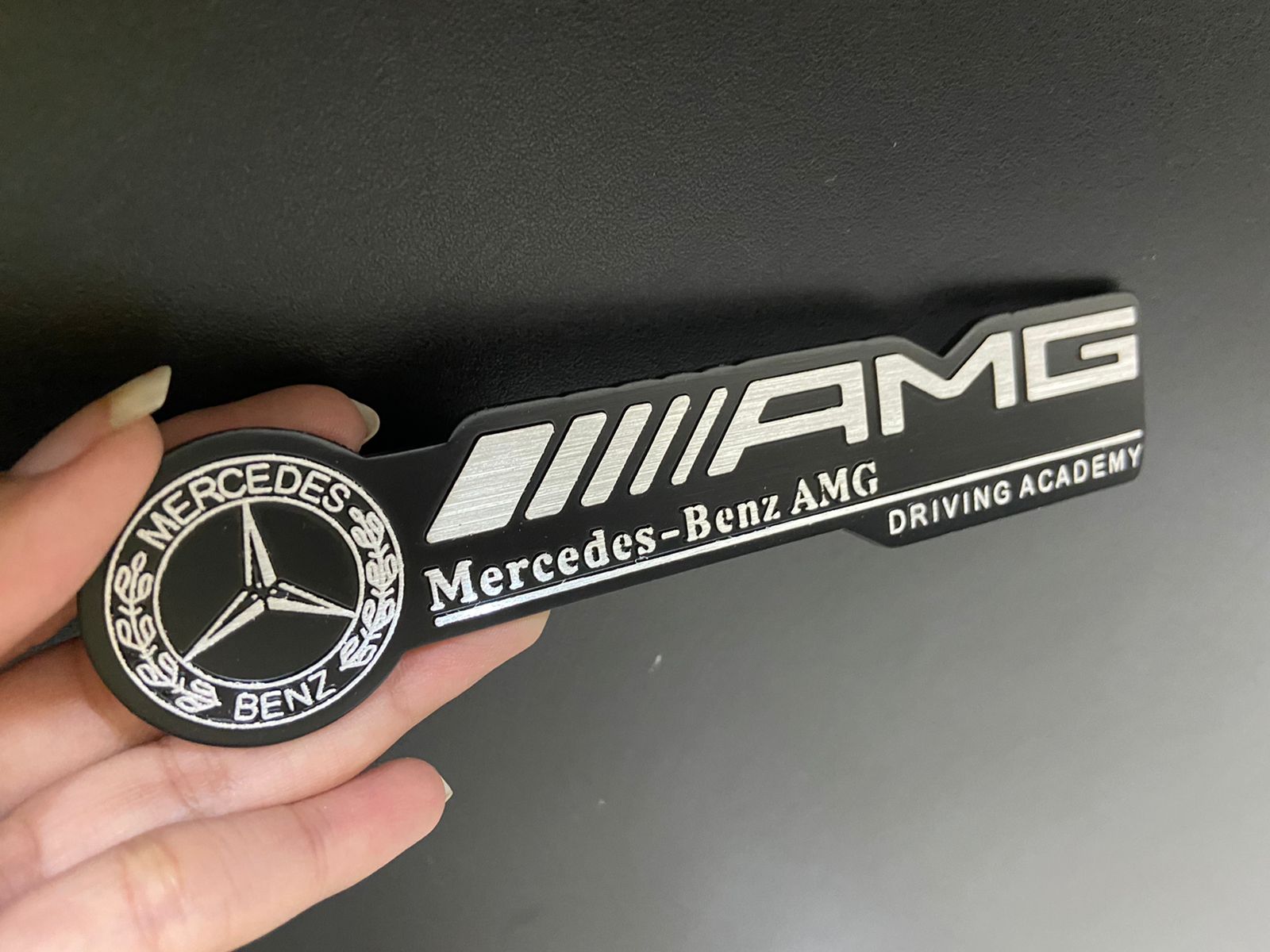 AMG Performance Emblem Sticker 3D, Grill Badge Logo Sticker For Mercedes Benz Cars, Black & Chrome