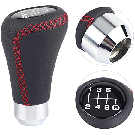 Car Oxygen - Gear Shift Knob, Red Gear Knob Universal Car Gear Knob Shifter PU 6 Speed Gear Shift Knob Shifter Stick Head with 3 Hoses Spade Shift Knob Manual Shift Stick