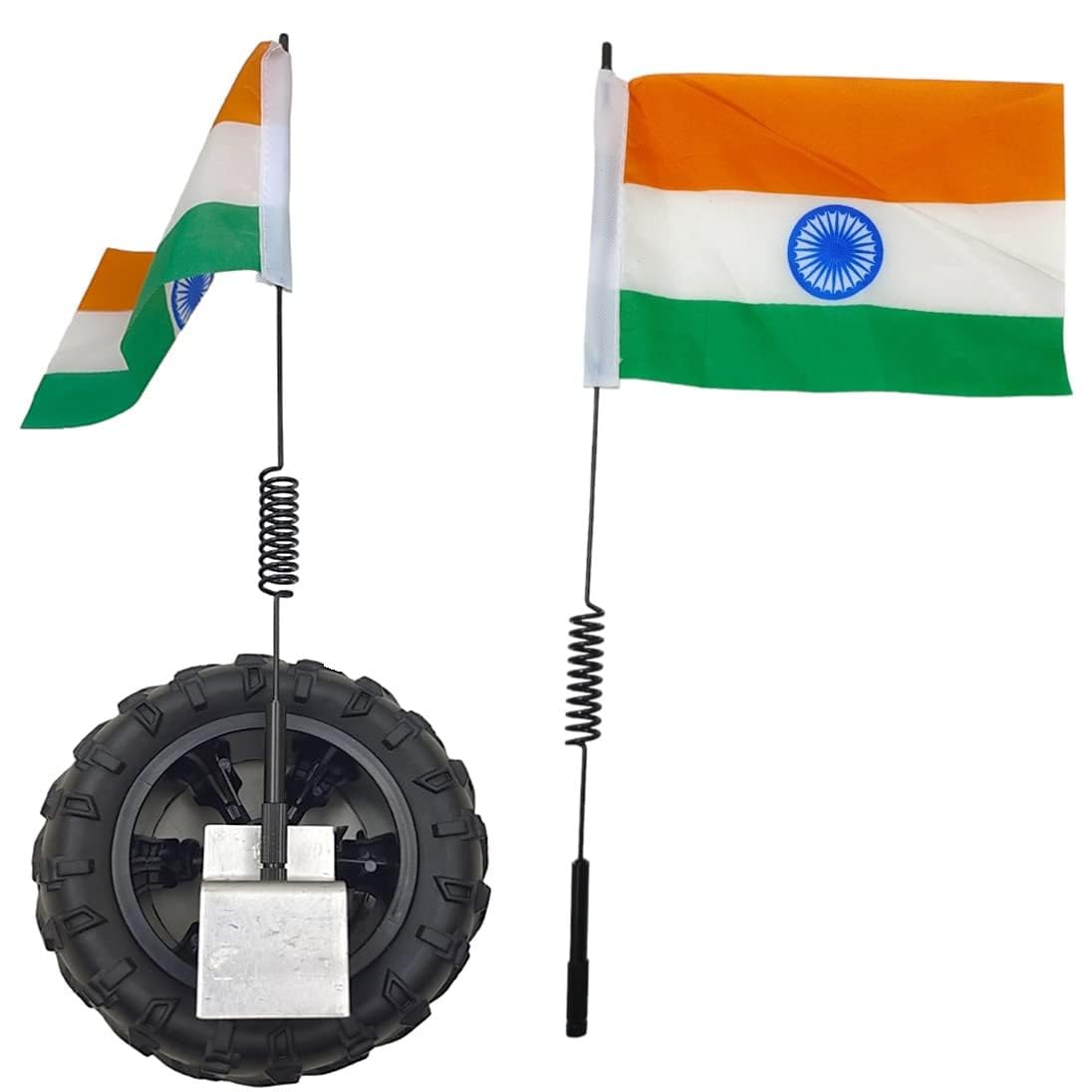 Car Decor Exterior Decoration Accessories Tyre Shape Design Backside Adhesive Tape with Screwed Indian Flag, Along All Required Equipments