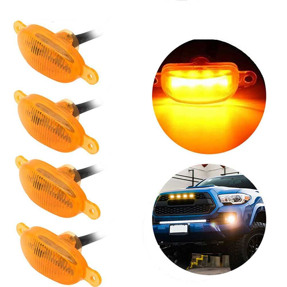 LED Grille Lights Amber Yellow Grill Led with Fuse Adapter Wiring Harness Kit (4PCS, Amber Shell with Amber Light) Compatible with H5X