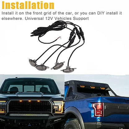 4 Pieces Smoked LED Lens Front Grille Running Light universal for car (Plug Design May Vary) Black