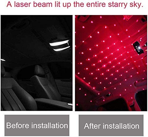 USB Roof Star Projector Lights with 3 Modes, USB Portable Adjustable Flexible Interior Car Night Lamp Decor with Romantic Galaxy Atmosphere fit Car, Ceiling, Bedroom, Party (Plug&Play, REd)