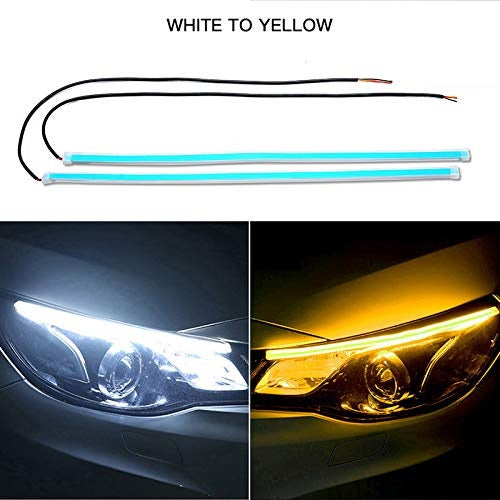 (Set of 2 )Sequential Flow Universal Ultra-fine 60cm DRL | Daytime Running Light | Flexible | Soft | Tube Guide Car LED Strip | White and Yellow Color |