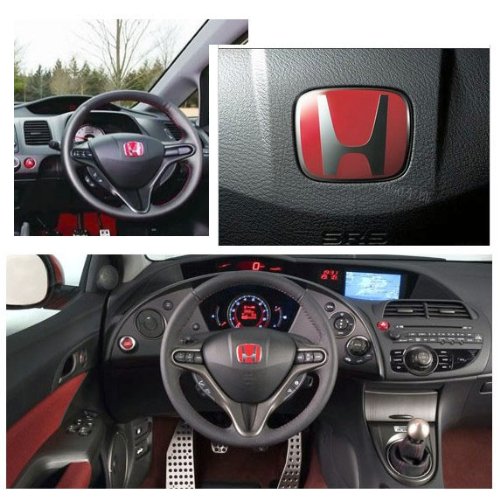Car H Steering Logo Compatible for City Civic Amaze Jazz WRV BRV JDM Style 50mmx40mm (Red Chrome H)