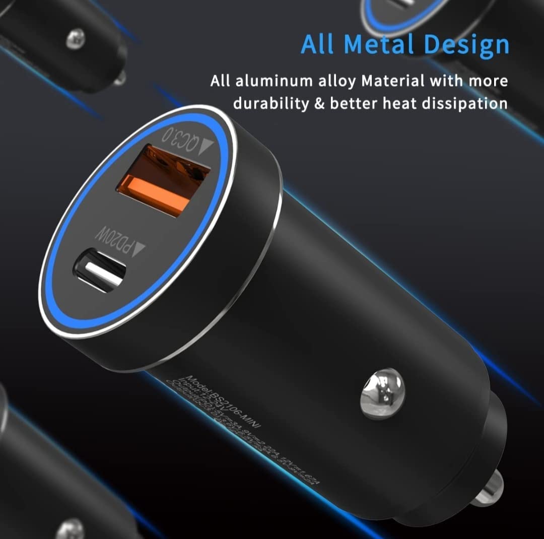 Budi Car Fast Charger with Type C Charging Port 36W PD 18W Quick Charge 3.0 Compatible with iPhone/Samsung/MI/Oppo/Vivo/Tablets