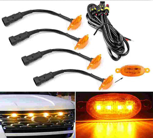 LED Grille Lights Amber Yellow Grill Led with Fuse Adapter Wiring Harness Kit (4PCS, Amber Shell with Amber Light) Compatible with H5X