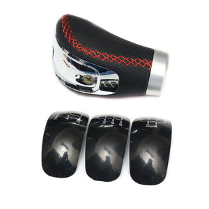 5 6 Speed Manual Car Gear Shift Knob Shifter Lever Handle Stick PU Leather Universal with 3 Caps - Black