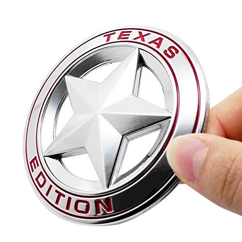 Star Texas Edition Logo 8 x 8cm Car Bike Metal Star Texas Edition Logo Car Emblem Texas 3D Badge Auto Racing Sport Sticker Grand Tourer Decal (Silver RED Star Texas Edition 3D Sticker)