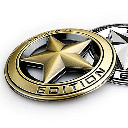 Star Texas Edition Logo 8 x 8cm Car Bike Metal Star Texas Edition Logo Car Emblem Texas 3D Badge Auto Racing Sport Sticker Grand Tourer Decal (Silver RED Star Texas Edition 3D Sticker)