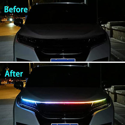 Car Led Lights Exterior Car Hood Light Strip 46 inch (1.8M) Multicolors 12V 108 LEDs Daytime Running Light for SUV, Truck, APP & Remote Control Car Engine Cover Decoration Headlight 1Pcs