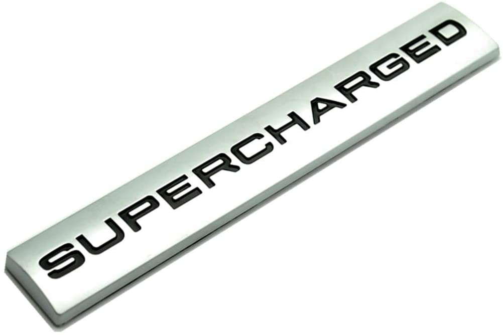 1Pcs Supercharged Emblem 3D Car Logo Premium Auto Badge Rear Trunk Sticker Side Fender Decal (Silver-Black)
