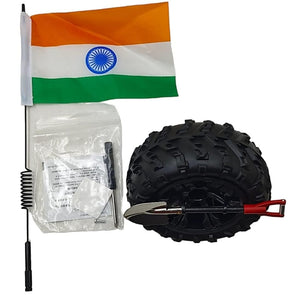 Car Decor Exterior Decoration Accessories Tyre Shape Design Backside Adhesive Tape with Screwed Indian Flag, Along All Required Equipments