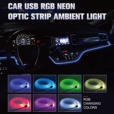 Car Lights Interior 3 Meter RGB El Wires Car kit 3m/9ft Cold Interior Trim Bright Car Decorative Atmosphere Neon Light Tube Circle Up (USB Plug) (RGBW))