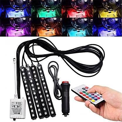 Car Oxygen Atmosphere Lights ,12x4 Car LED Strip Light, 48 LED DC 12V Multicolour Interior Light LED Under Dash Lighting Kit with Sound Active Function and Wireless Remote Control Car Fancy Light