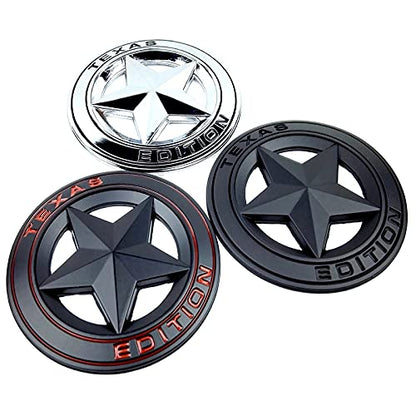 Star Texas Edition Logo 8 x 8cm Car Bike Metal Star Texas Edition Logo Car Emblem Texas 3D Badge Auto Racing Sport Sticker Grand Tourer Decal (Silver RED Star Texas Edition 3D Sticker)