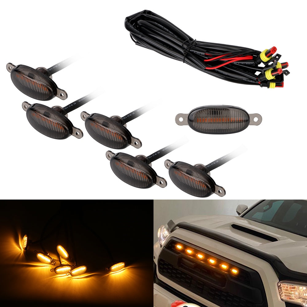 6Pcs 12 LED Amber Yellow Front Grille Lighting Kit Universal For