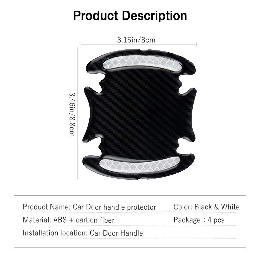 Car Door Cup Handle Paint Scratch Protector Sticker 3D Carbon Fiber Universal Auto Door Handle Scratch Protection Cover Guard Film Car Door Handle Safety Reflective Strips (White, 4 Pcs)