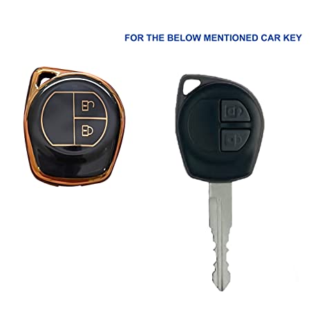 Piano Finish Golden Borders TPU Key Cover Compatible with Swift | Ertiga | Wagonr | Celerio | Swift Dzire | Alto | Eeco | Breza | S Presso | Ignis Remote Key - (2 Button)