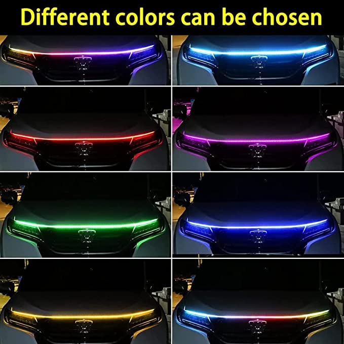 Car Led Lights Exterior Car Hood Light Strip 70 inch (1.8M) Multicolors 12V 108 LEDs Daytime Running Light for SUV, Truck, APP & Remote Control Car Engine Cover Decoration Headlight 1Pcs