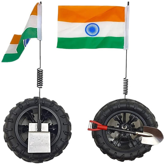 Car Decor Exterior Decoration Accessories Tyre Shape Design Backside Adhesive Tape with Screwed Indian Flag, Along All Required Equipments