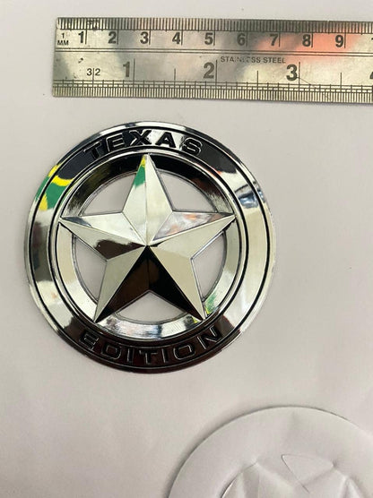 Star Texas Edition Logo 8 x 8cm Car Bike Metal Star Texas Edition Logo Car Emblem Texas 3D Badge Auto Racing Sport Sticker Grand Tourer Decal (Silver RED Star Texas Edition 3D Sticker)