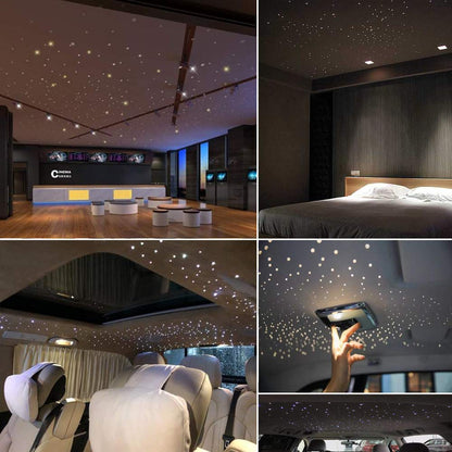 16W Fiber Optic Star Ceiling Light Kit RGBW APP+Music Control Sound Sensor Light Source with 28key RF Musical Remote and Fiber Cable 300pcs 0.75mm 9.8ft/3m for Car and Home