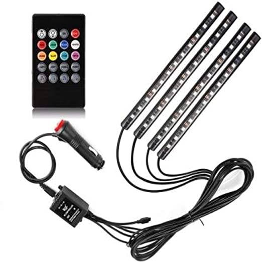 Car Oxygen Atmosphere Lights ,12x4 Car LED Strip Light, 48 LED DC 12V Multicolour Interior Light LED Under Dash Lighting Kit with Sound Active Function and Wireless Remote Control Car Fancy Light