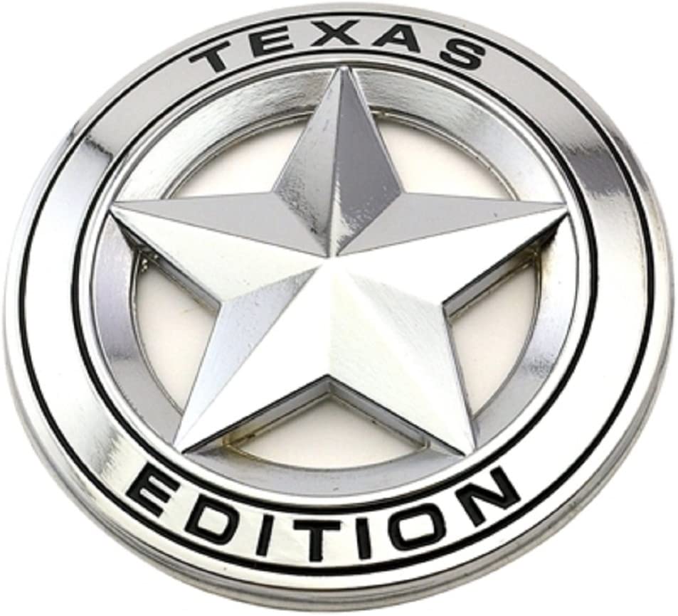 Star Texas Edition Emblem Sticker for All Cars, Metal (Silver)