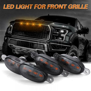 4 Pieces Smoked LED Lens Front Grille Running Light universal for car (Plug Design May Vary) Black