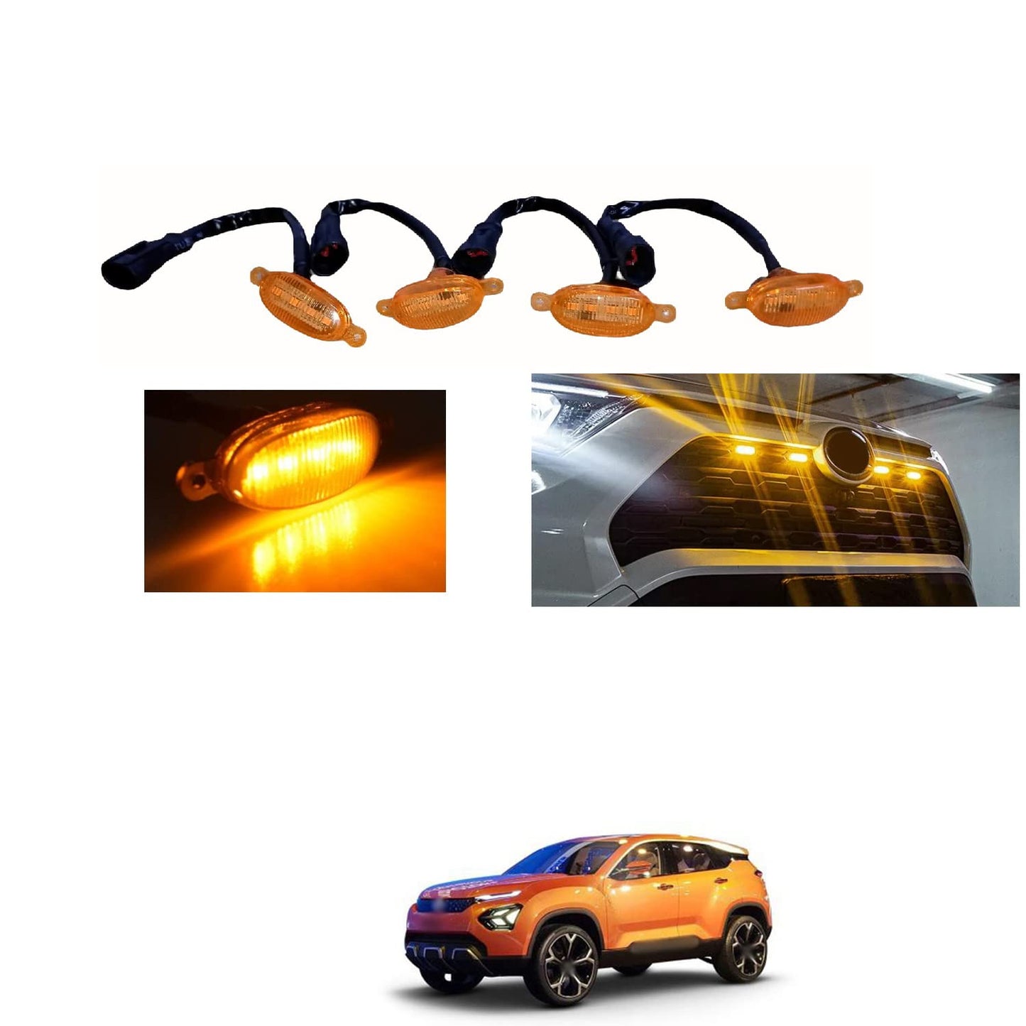 Yellow Grill Led with Fuse Adapter Wiring Harness Kit / Fuse CarOxygen - Adapter Wiring Harness Kit/ (4PCS)